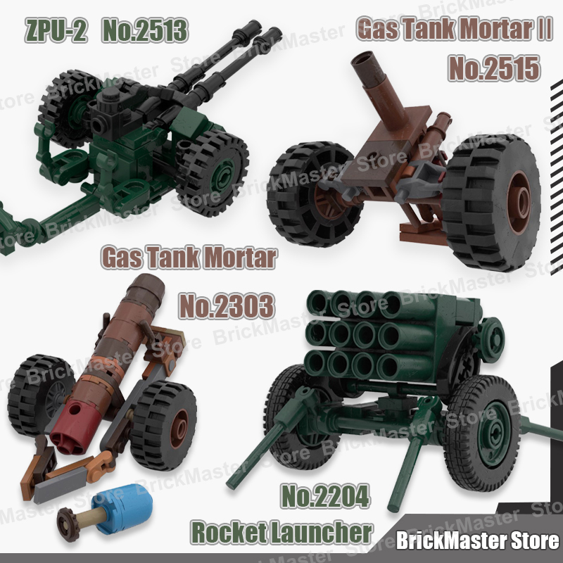 Lego Compatible Military Tank - MOC Militaire Oorlogsscène Gastank Mortier Raketwerper