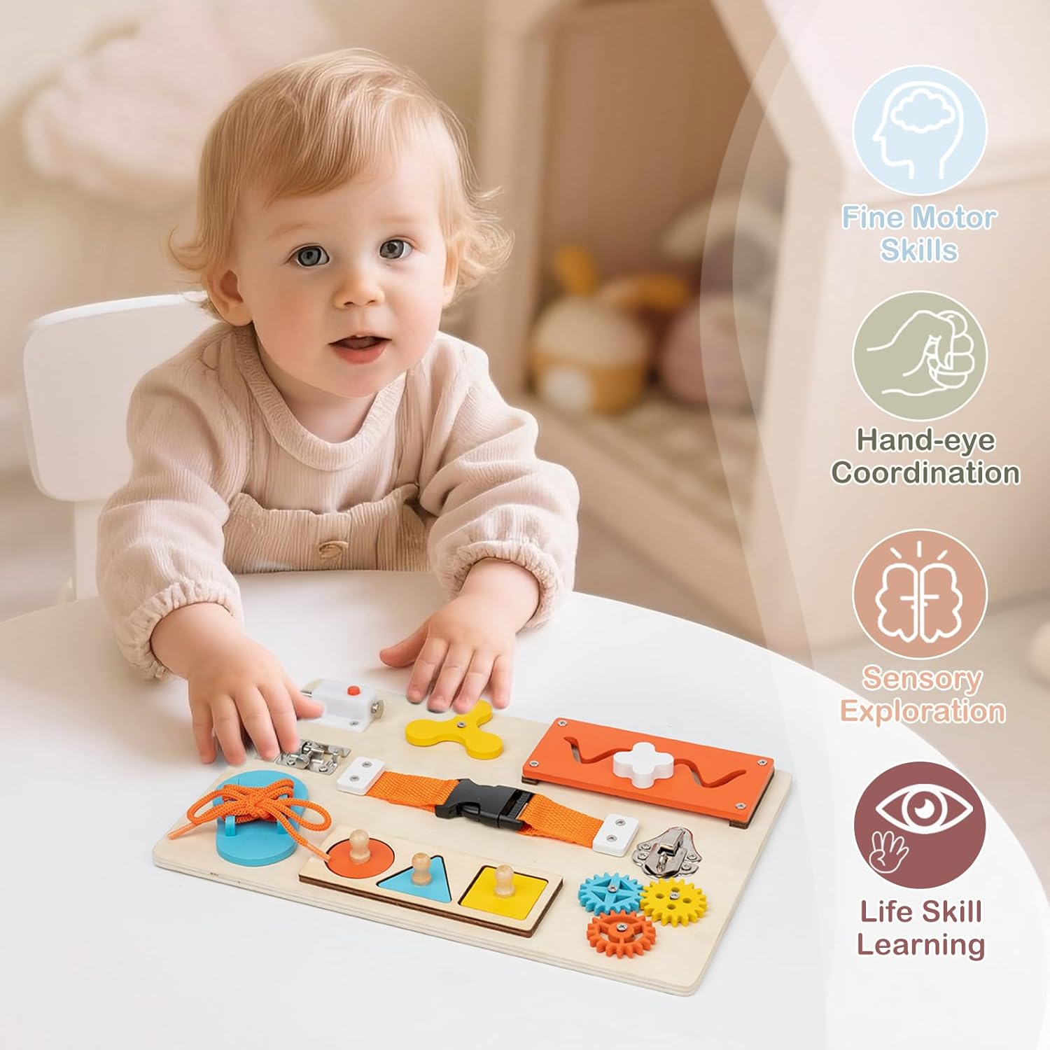 Montessori druk bord voor peut - Montessori Wooden Busy Board Toddler recensie en prijs